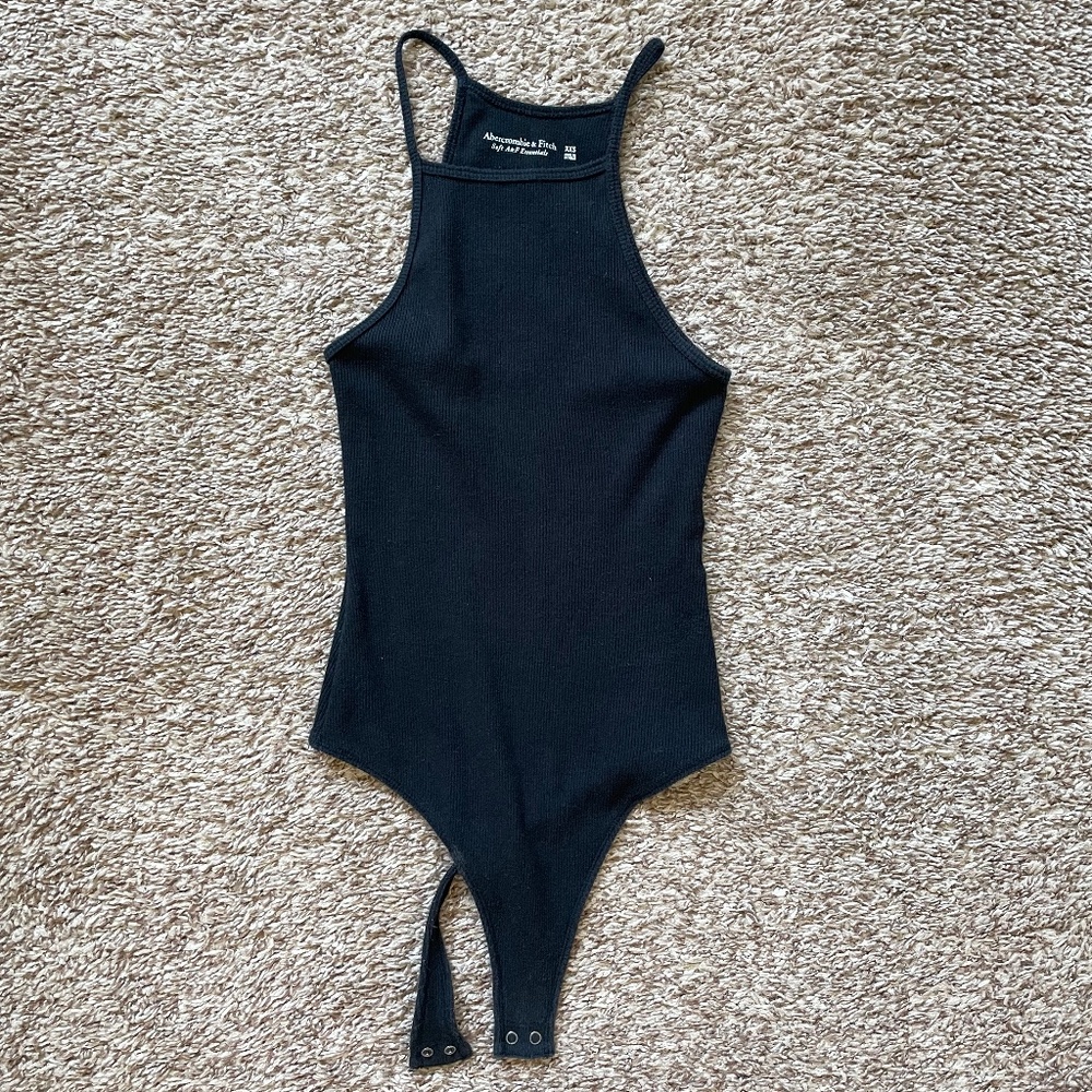 Abercrombie & Fitch Essentials Ribbed High Neck Black Bodysuit - XXS